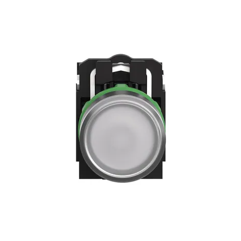 Schneider Electric XB5AW31G5 Illuminated push button, Harmony XB5, plastic, flush, white, 22mm, universal LED, plain lens, 1NO + 1NC, 110...120V AC — Switches & Modular Apparatus