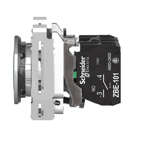 Schneider Electric XB4FW33M5 Illuminated push button, Harmony XB4, metal, green flush mounted, 30mm, universal LED, plain lens, 1NO + 1NC, 230V AC — Interruttori e apparecchiature modulari