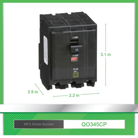 Schneider Electric QO345 Mini circuit breaker, QO, 45A, 3 pole, 120/240VAC, 10kA, plug in mount — Accessori generali