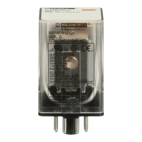 Schneider Electric 8501KPR12V24 Relay, Harmony 8501K, DPDT, 8 pins, coil, 10A resistive at 120V AC, 240V AC, 1 HP at 277V AC, 2NO + 2NC — General Accessories
