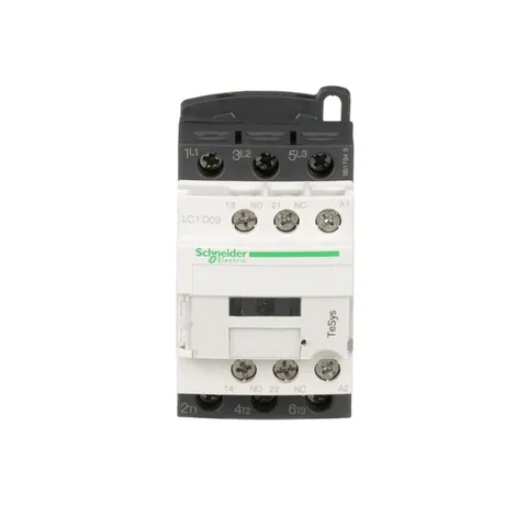 Schneider Electric LC1D09B7 Contactor IEC, TeSys Deca, no reversible, 9A, 5HP a 480VAC, hasta 100kA SCCR, 3 fases, 3 NO, bobina de 24VAC 50/60Hz, estilo abierto — Contactores y relés
