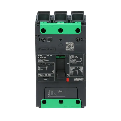 Schneider Electric BJL36030 Circuit breaker, PowerPacT B, 30A, 3 pole, 600Y/347VAC, 25kA, lugs, thermal magnetic, 80% — Accesorios generales