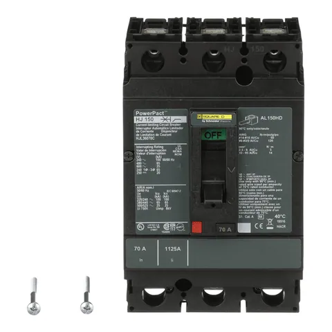 Schneider Electric HJL36070 Circuit breaker, PowerPacT H, 70A, 3 pole, 600VAC, 25kA, lugs, thermal magnetic, 80% — Accessori generali