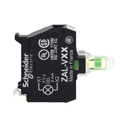 Schneider Electric ZALVB1 Light block, Harmony XALD, XALK, for head 22mm, universal LED, mounting in back of enclosure, 24V AC DC — Interruptores y aparamenta modular