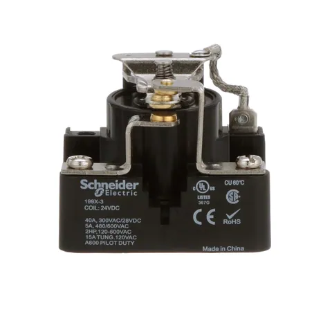 Schneider Electric 199X-3 Power relay, SE Relays, SPDT, 40A, 24 VDC, open type, heavy duty — General Accessories