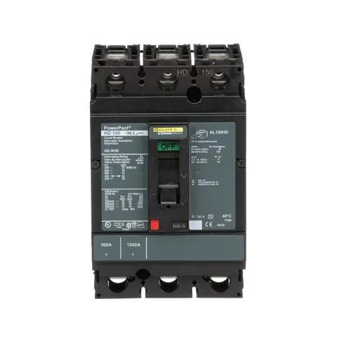 Schneider Electric HDL36100 Circuit breaker, PowerPacT H, 100A, 3 pole, 600VAC, 14kA, lugs, thermal magnetic, 80% — Accessori generali