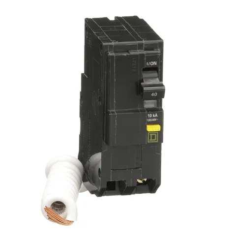 Schneider Electric QO240GFI Mini circuit breaker, QO, 40A, 2 pole, 120/240VAC, 10kA, 6mA grd fault A, pigtail, plug in mount — Akcesoria ogólne