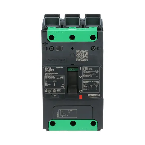 Schneider Electric BDL36015 Circuit breaker, PowerPacT B, 15A, 3 pole, 600Y/347VAC, 14kA, lugs, thermal magnetic, 80% — Accessori generali