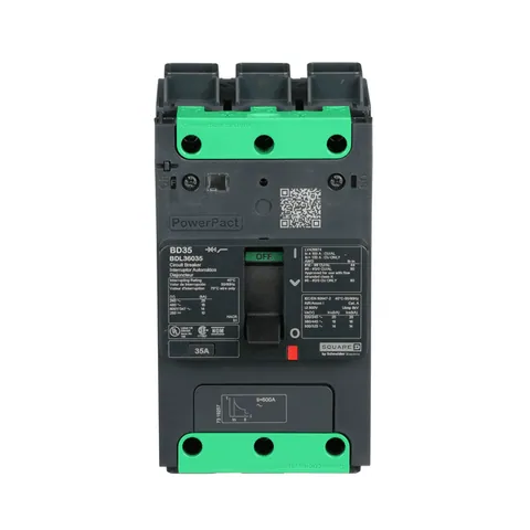 Schneider Electric BDL36035 Circuit breaker, PowerPacT B, 35A, 3 pole, 600Y/347VAC, 14kA, lugs, thermal magnetic, 80% — General Accessories