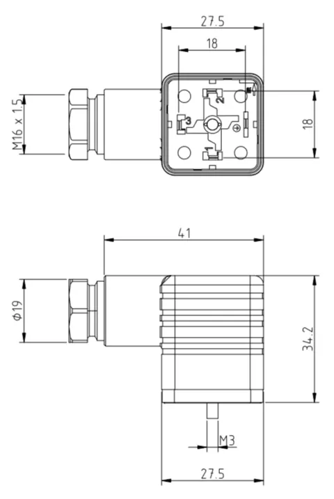 HIRSCHMANN 934395100 GDM 3016 Black - DIN Valve Connector, Form A, Field Attachable, 3+Ground, M16, Black Housing, without circuitry, 250 V — Accesorios generales
