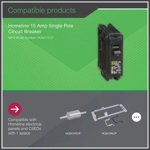 Schneider Electric HOM115 Mini circuit breaker, Homeline, 15A, 1 pole, 120/240VAC, 10kA AIR, standard type, plug in, UL — Accessori generali