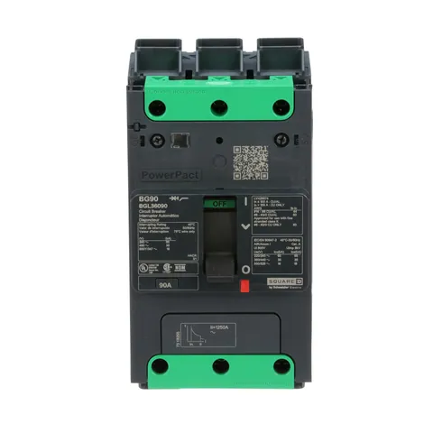 Schneider Electric BGL36090 Circuit breaker, PowerPacT B, 90A, 3 pole, 600Y/347VAC, 18kA, lugs, thermal magnetic, 80% — Accesorios generales