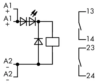 Wago 286-328 Relay module; Nominal input voltage: 24 VDC; 2 make contact; Limiting continuous current: 6 A; Red status indicator; Module width: 20 mm; gray — Contactors & Relays