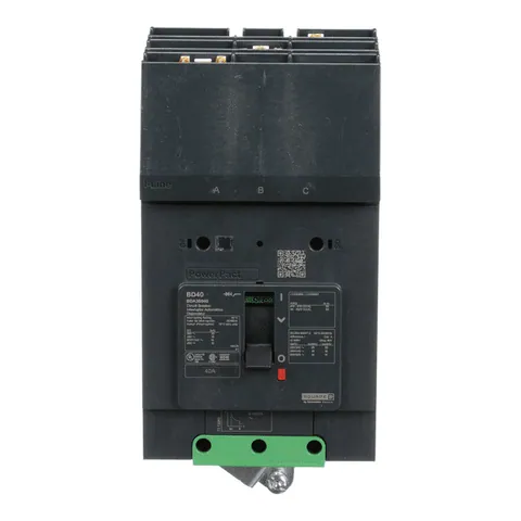 Schneider Electric BDA36040 Circuit breaker, PowerPacT B, 40A, 3 pole, 600Y/347VAC, 14kA, I-Line, thermal magnetic, 80%, ABC — General Accessories