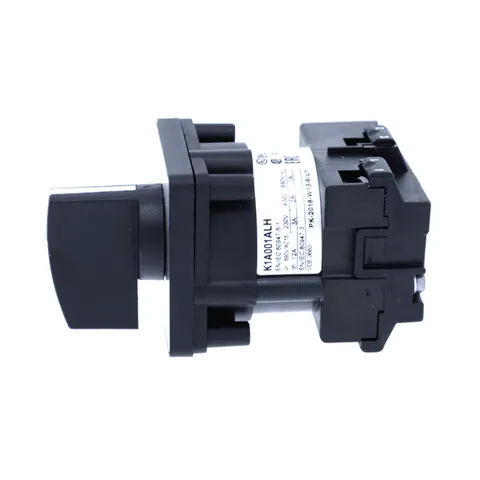 Schneider Electric K1F003MLH Cam ammeter switch, Harmony K, multifixing, plastic,3 positions, position 0, 90°,12A, 45x45mm,metallic legend,marked 0 L1 L2 L3, 35mm black handle — Switches & Modular Apparatus