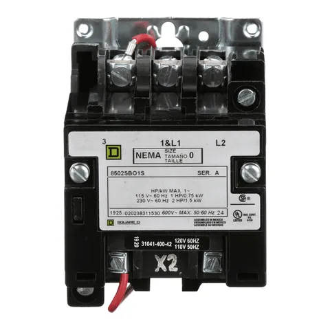Schneider Electric 8502SBO1V02S NEMA Contactor, Type S, nonreversing, Size 0, 18A, 2HP at 230VAC, 1 phase, up to 100kA, 2 pole, 120VAC coil, open — Accessori generali