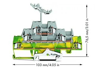 Wago 280-557 Triple-deck terminal block; Shield/through/through terminal block; 2.5 mm²; with marker carrier; for DIN-rail 35 x 15 and 35 x 7.5; CAGE CLAMP®; 2,50 mm²; green-yellow/gray/gray — Terminal Blocks