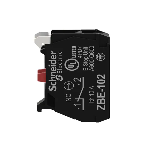 Schneider Electric ZBE102 Harmony, 22mm Push Button, add on contact block, 1 NC, screw clamp terminal — Interruptores y aparamenta modular