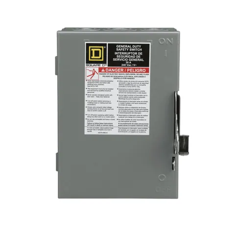 Schneider Electric D321N Safety switch, general duty, fusible, 30A, 3 pole, 7.5hp, 240VAC, NEMA 1, neutral factory installed — General Accessories