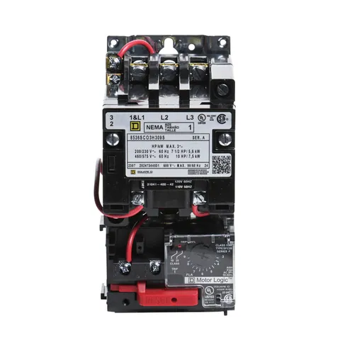 Schneider Electric 8536SCO3V02H309S NEMA motor starter, Type S, nonreversing, Size 1, 27A, 10HP at 460VAC, up to 100kA SCCR, 3 phase, 3 pole, Motor Logic, 120VAC coil, open — General Accessories