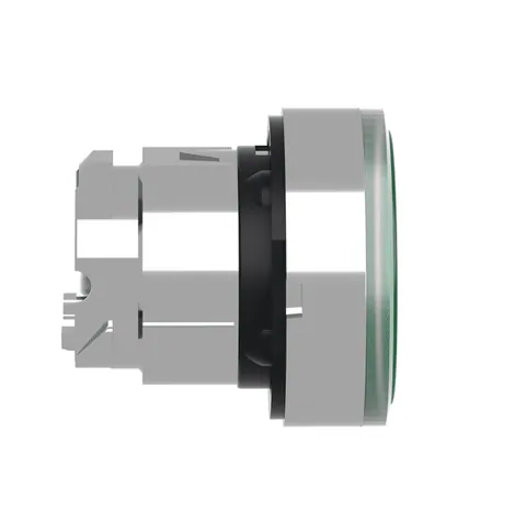 Schneider Electric ZB4BW333 Head for illuminated push button, Harmony XB4, metal, green flush, 22mm, universal LED, spring return, plan lens — Switches & Modular Apparatus