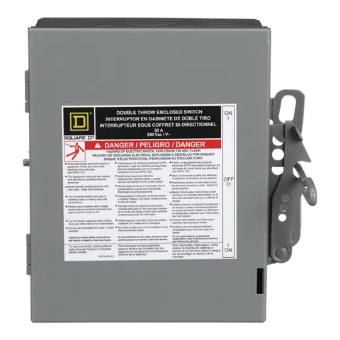 Schneider Electric 92351 Safety switch, double throw, non fusible, 30A, 240V, 3 pole, NEMA 1, fuse class T4 — General Accessories