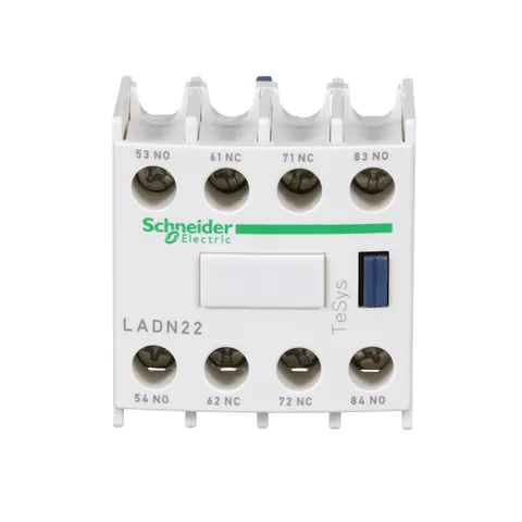 Schneider Electric LADN22 TeSys Deca, auxiliary contact block, 2 NO and 2 NC, top mount, screw clamp terminals, for LC1D09 to LC1D150 contactors — Fuentes de alimentación y controladores de potencia