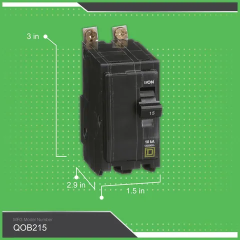 Schneider Electric QOB215 Mini circuit breaker, QO, 15A, 2 pole, 120/240VAC, 10kA, bolt on mount — General Accessories