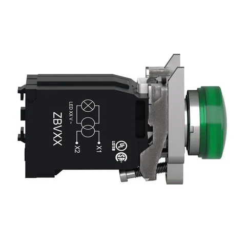 Schneider Electric XB4BV5B3 Pilot light, Harmony XB4,metal, green, 22mm, universal LED, plain lens, 400V AC — General Accessories