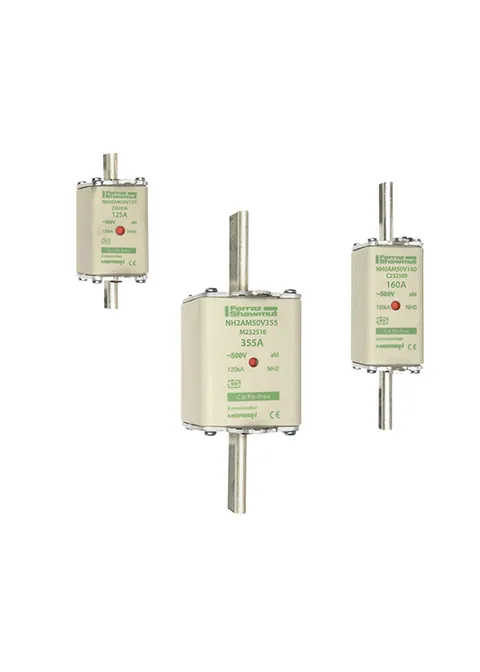 Mersen A232507 NH fuse-link aM, 500VAC, size 0, 100A with double indicator/live tags — Interruptores automáticos y fusibles