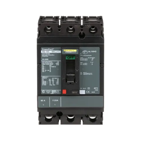 Schneider Electric HDL36080 Circuit breaker, PowerPacT H, 80A, 3 pole, 600VAC, 14kA, lugs, thermal magnetic, 80% — Accessori generali