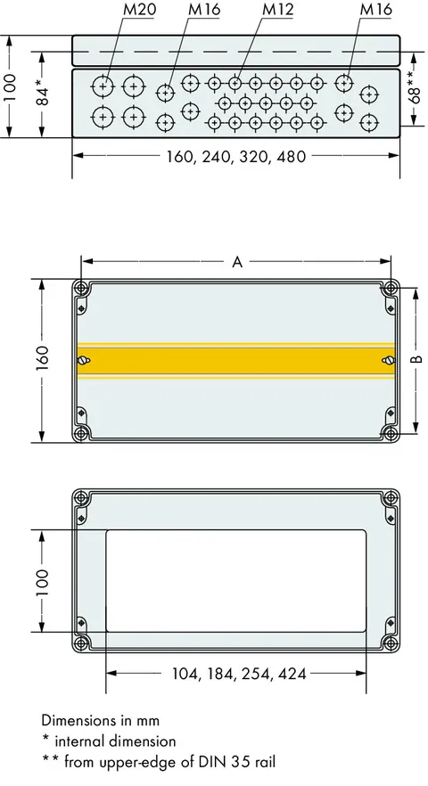 Wago 850-827 IP65 enclosure; Aluminium (RAL 7032); WxHxD (320x100x160 mm); 4 x M20, 8 x M16, 17 x M12 cable grip — PLC Systems & Hardware