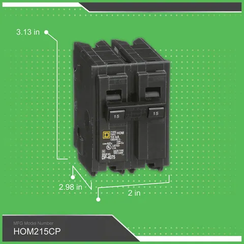 Schneider Electric HOM215 Mini circuit breaker, Homeline, 15A, 2 pole, 120/240VAC, 10kA AIR, standard type, plug in, UL — Accessori generali