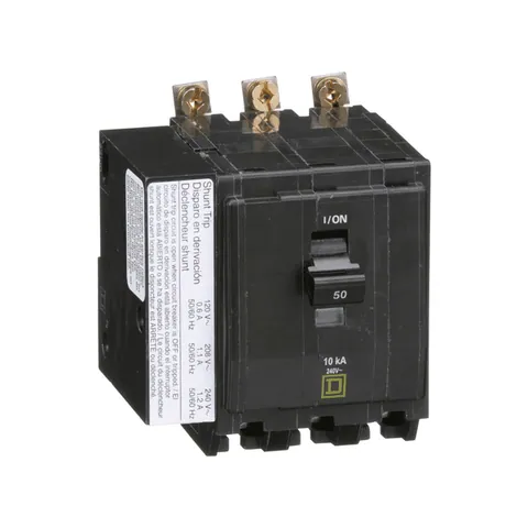 Schneider Electric QOB3501021 Mini circuit breaker, QO, 50A, 3 pole, 120/240VAC, 10kA, bolt on mount, AC shunt — General Accessories