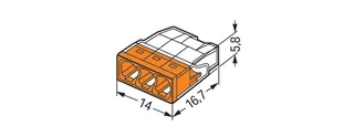 Wago 2273-203 COMPACT PUSH WIRE® connector for junction boxes; 3-conductor; transparent housing; orange face — Connectors & Plugs