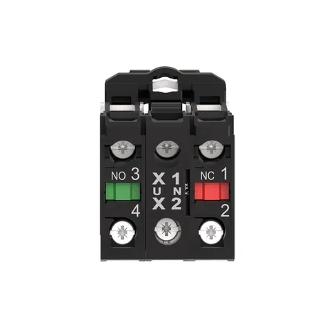 Schneider Electric ZB5AW0G15 Complete body contact assembly and light block, Harmony XB5, XB4, with body fixing collar, universal LED, 110...120V, 1NO + 1NC — General Accessories