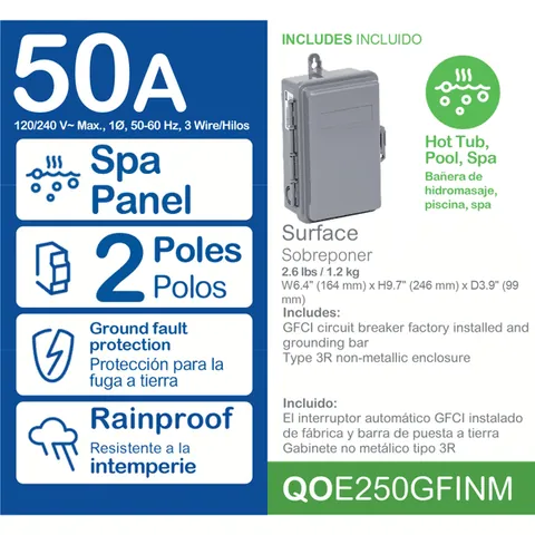 Schneider Electric QOE250GFINM Enclosed Circuit Breaker, 2 Pole, 50A, NEMA 3R, Ground Fault Protection, Nonmetallic — Accesorios generales