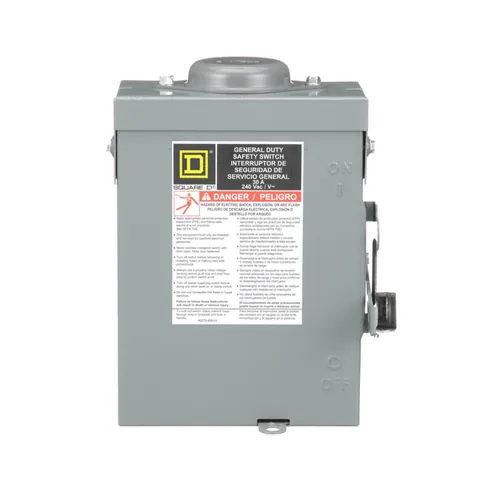 Schneider Electric D321NRB Safety switch, general duty, fusible, 30A, 3 pole, 7.5hp, 240VAC, NEMA 3R, bolt on provision, neutral factory installed — General Accessories