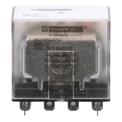 Schneider Electric 8501RS44V14 Plug in relay, Type R, miniature, 1 HP at 277 VAC, 15A resistive at 120 VAC, 14 blade, 4PDT, 4 NO, 4 NC, 24 VAC coil — General Accessories