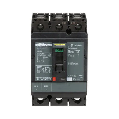 Schneider Electric HDL36050 Circuit breaker, PowerPacT H, 50A, 3 pole, 600VAC, 14kA, lugs, thermal magnetic, 80% — Accessori generali