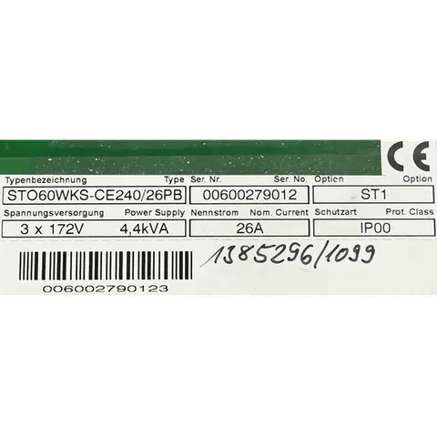 Stober STO60WKS-CE240/26PB Stöber STO60WKS-CE240/26PB Industrial Drive, 4.4 kVA, 26A, 3×172V, IP00 — Frequenzumrichter