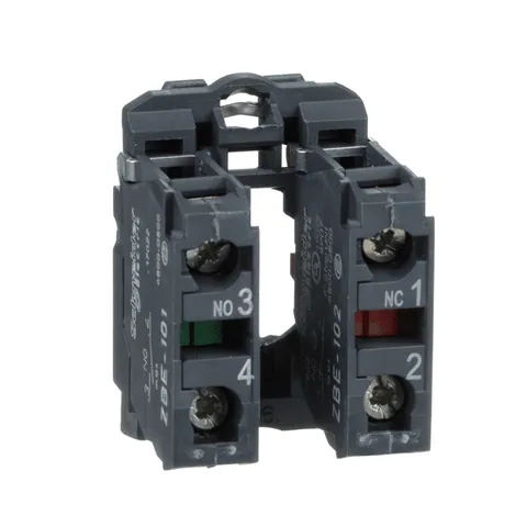 Schneider Electric ZB5AZ105 Harmony, 22mm Push Button, XB5A operators, contact block, with mounting collar, 1 NO and 1 NC, screw clamp terminal — Switches & Modular Apparatus