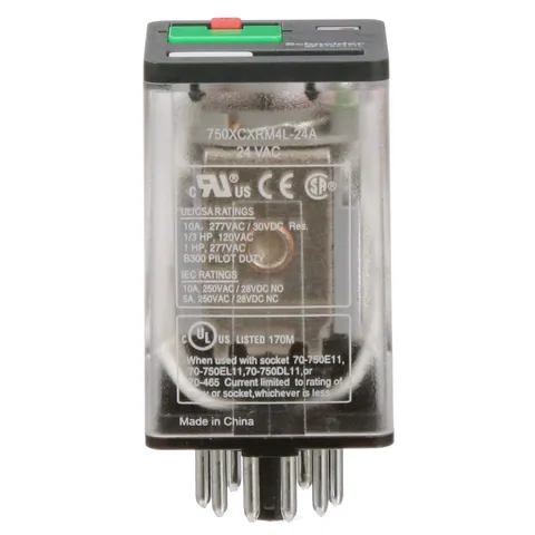 Schneider Electric 750XCXRM4L-24A General purpose relay, SE Relays, 750R, 3PDT, 10A, 24VAC, octal terminal 11 pins, LED clear cover, lock push button — Akcesoria ogólne