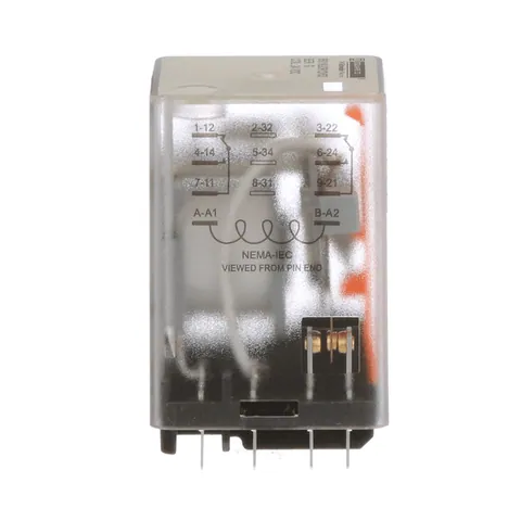 Schneider Electric 8501KUDR12V53 Plug in relay, Type KU, blade, 0.5 HP at 240 VAC, 10A resistive at 120 VAC, 8 blade, DPDT, 2 NO, 2 NC, 24 VDC coil — General Accessories