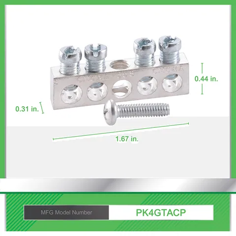 Schneider Electric PK4GTA Load center accessory, QO/Homeline, ground bar kit, 4 terminals — General Accessories