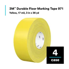 3M 7100253513 Durable Floor Marking Tape 971, Yellow, 3 in x 36 yd, 17 mil, 4 Rolls/Case, Individually Wrapped Conveniently Packaged — General Accessories