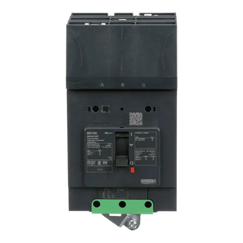Schneider Electric BDA34100Y Circuit breaker, PowerPacT B, 100A, 3 pole, 480Y/277VAC, 18kA, I-Line, thermal magnetic, 80%, ABC — General Accessories