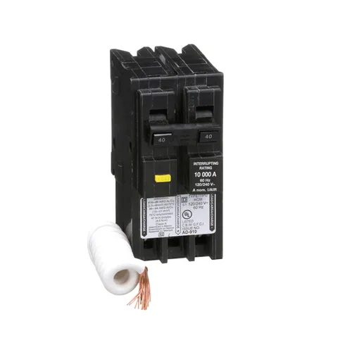 Schneider Electric HOM240GFI Homeline Miniature Circuit Breaker, 40A, 2 Pole, 120/240VAC, 10kA AIR, Ground Fault Class A, Plug-in Mounting — General Accessories