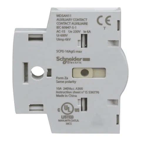 Schneider Electric MDSAN11 MD motor disconnect switch, auxiliary contact module, 1NO and 1NC — General Accessories
