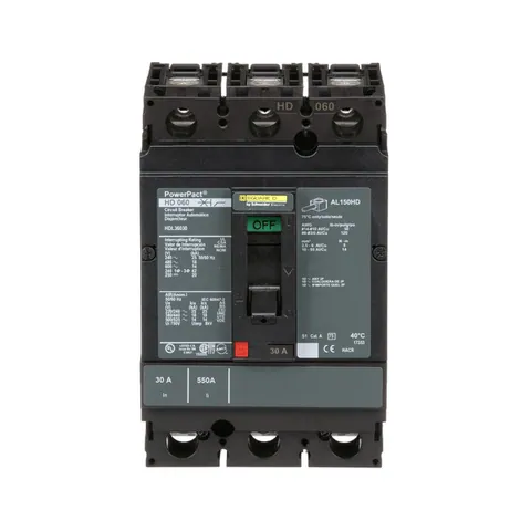 Schneider Electric HDL36030 PowerPacT H-Frame Circuit Breaker, 30A, 3 Pole, 600VAC, 14kA, Lugs, Thermal Magnetic, 80% — Accessori generali